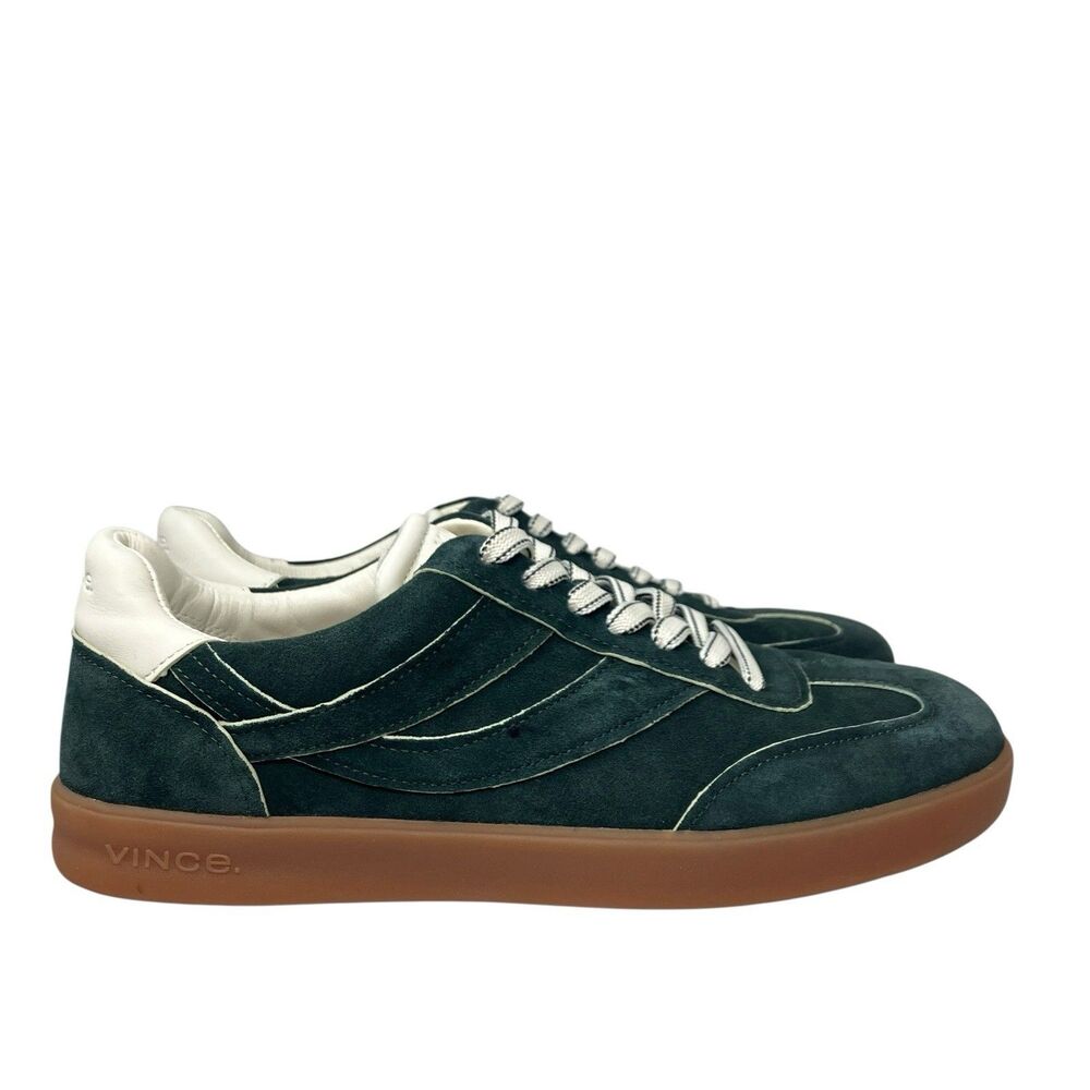 Vince Mens 9 Green Suede Low Top Sneakers Gum Sole Casual Lace INSOLES MISSING - Picture 1 of 13